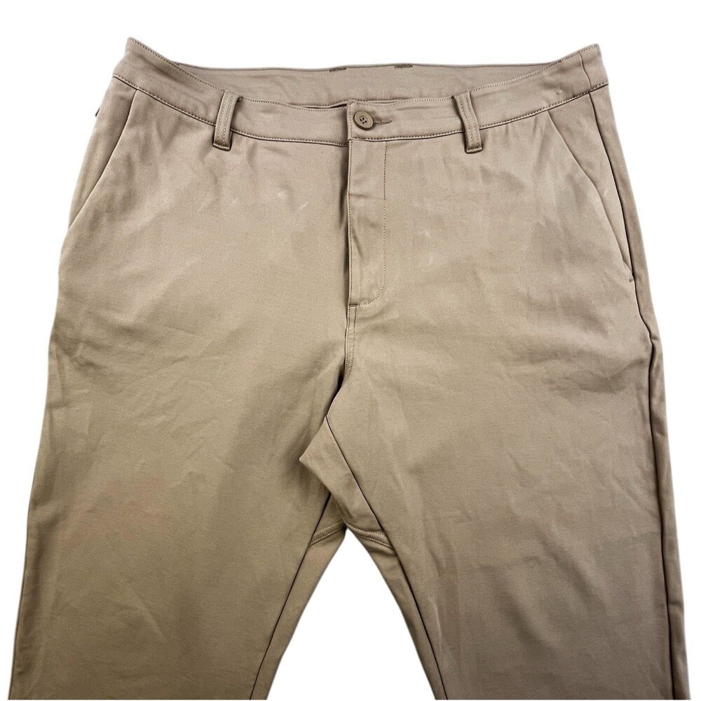 INTO THE AM Pants Mens 38x30 Tan Khaki Performance Tapered All Day Stretch